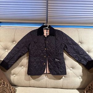 Girls Barbour quilted navy blue coat